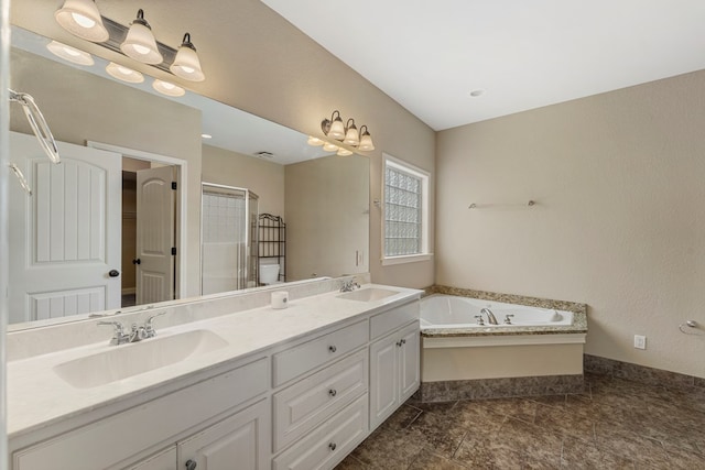 1032 Red Maple Way, Columbus, GA 31904 - full bath with double vanity, a garden tub, a stall shower, and baseboards