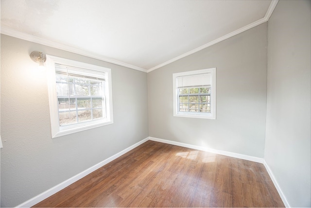 646 Byrd Ave, Smiths Station, AL 36877 - empty room with ornamental molding, baseboards, wood finished floors, and lofted ceiling
