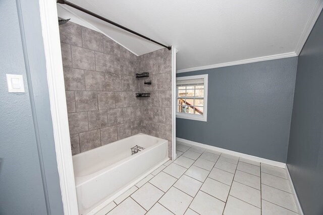 646 Byrd Ave, Smiths Station, AL 36877 - bathroom with tile patterned flooring, baseboards, ornamental molding, and tub / shower combination
