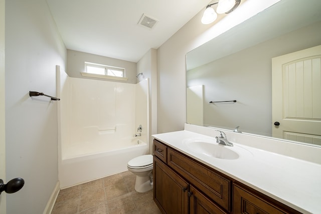 full bathroom with vanity, shower / bathing tub combination, and toilet