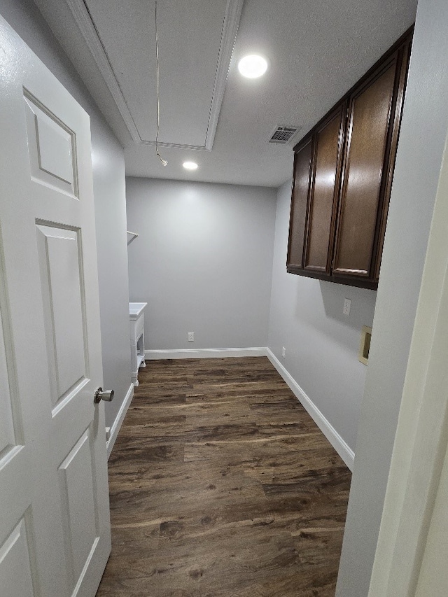 4044 Castlewood Pkwy, Columbus, GA 31907 - washroom with attic access, dark wood-style floors, baseboards, recessed lighting, and hookup for a washing machine