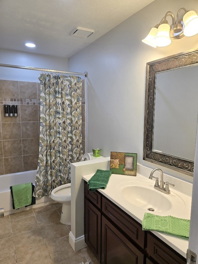 4044 Castlewood Pkwy, Columbus, GA 31907 - bathroom with toilet, shower / bathtub combination with curtain, vanity, and tile patterned flooring