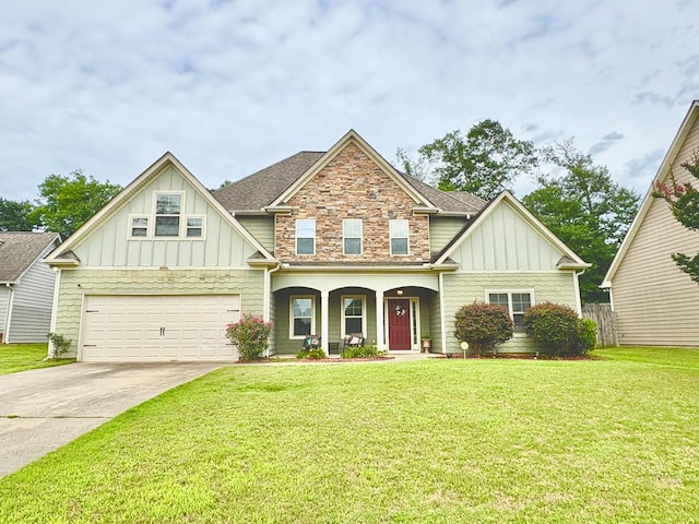 3814 Pond View Ct, Columbus, GA 31907 - craftsman inspired home featuring board and batten siding, concrete driveway, a porch, an attached garage, and stone siding