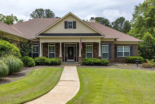 8758 Ga Highway 0315, Cataula, GA 31804 - craftsman inspired home with a front yard, a porch, a chimney, a standing seam roof, and roof with shingles