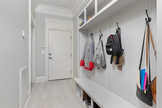 mudroom with ornamental molding