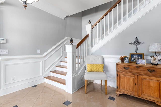 stairway featuring tile patterned floors