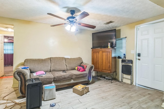 2871 Barbara Rd, Columbus, GA 31907 - living room with a ceiling fan, light wood-style flooring, and a textured ceiling