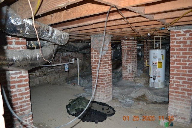 basement featuring gas water heater