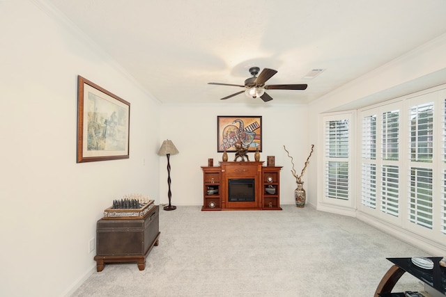4524 Hedingham Ln, Columbus, GA 31907 - sitting room featuring ornamental molding, carpet floors, and ceiling fan