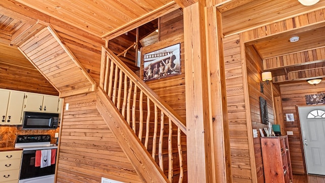 125 Brady Rd, Buena Vista, GA 31803 - stairs with wooden ceiling and wood walls