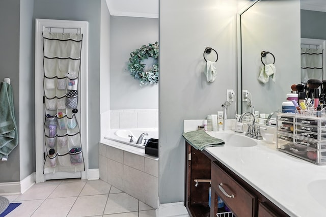 4256 Anglin Rd, Columbus, GA 31907 - full bath featuring double vanity, a garden tub, tile patterned floors, and crown molding