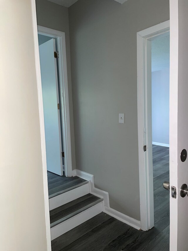 stairs with wood-type flooring