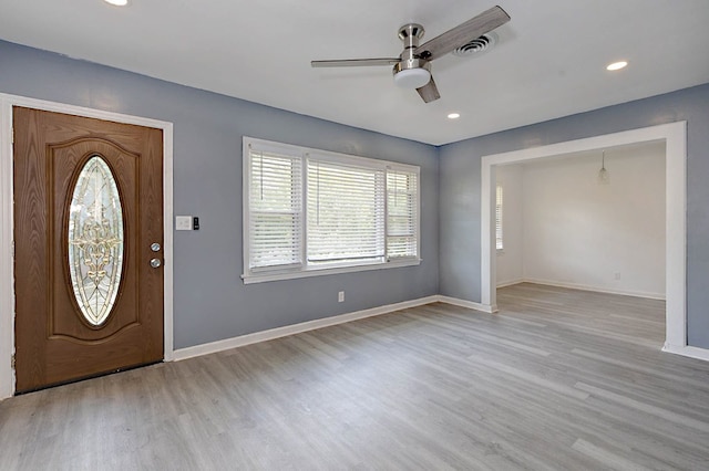 4657 Pate Dr, Columbus, GA 31907 - foyer entrance with recessed lighting, ceiling fan, light wood-type flooring, visible vents, and baseboards