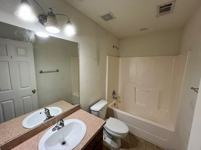 full bathroom with vanity, bathtub / shower combination, and toilet