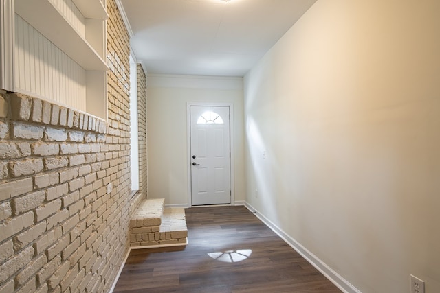 doorway to outside featuring dark wood-type flooring