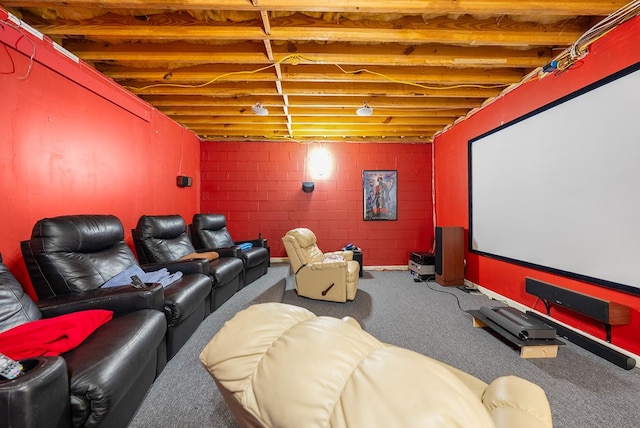 home theater with carpet flooring