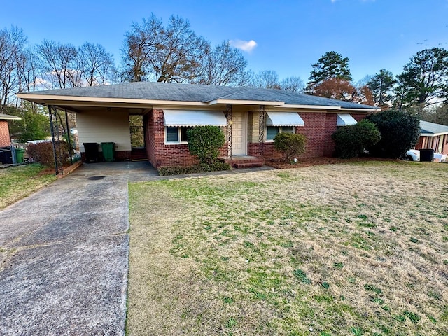 single story home with a carport and a front yard