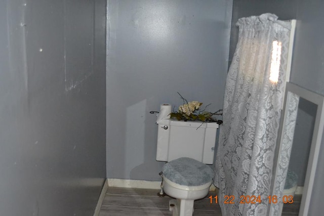 bathroom with hardwood / wood-style flooring and toilet