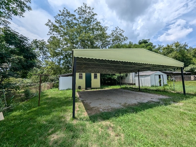 view of parking featuring a carport and a lawn