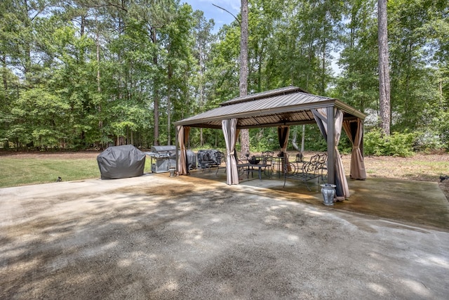 1000 Gramercy Dr, Midland, GA 31820 - view of patio / terrace featuring a gazebo, grilling area, and view of wooded area