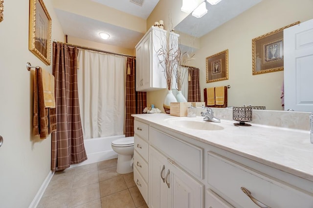 1000 Gramercy Dr, Midland, GA 31820 - bathroom featuring vanity, toilet, tile patterned floors, shower / bathtub combination with curtain, and baseboards