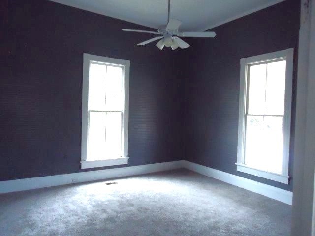 unfurnished room featuring ceiling fan, carpet floors, and a wealth of natural light