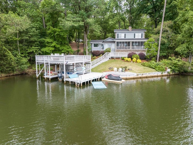 566 Longview Dr, Hamilton, GA 31811 - dock area featuring boat lift, stairs, and a deck with water view