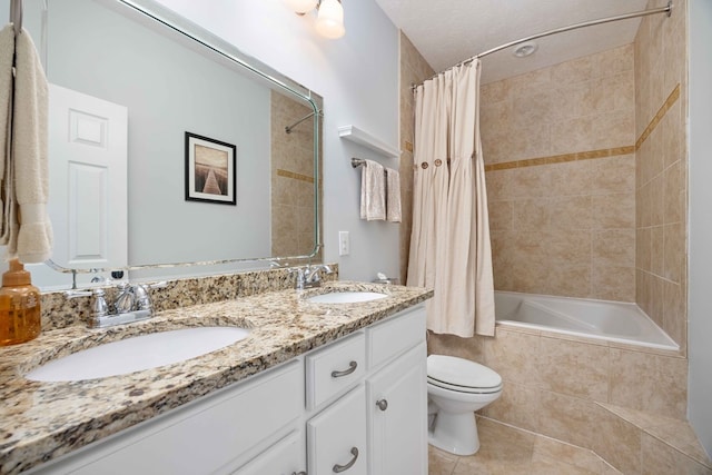 566 Longview Dr, Hamilton, GA 31811 - full bathroom featuring tiled shower / bath combo, toilet, tile patterned flooring, and double vanity