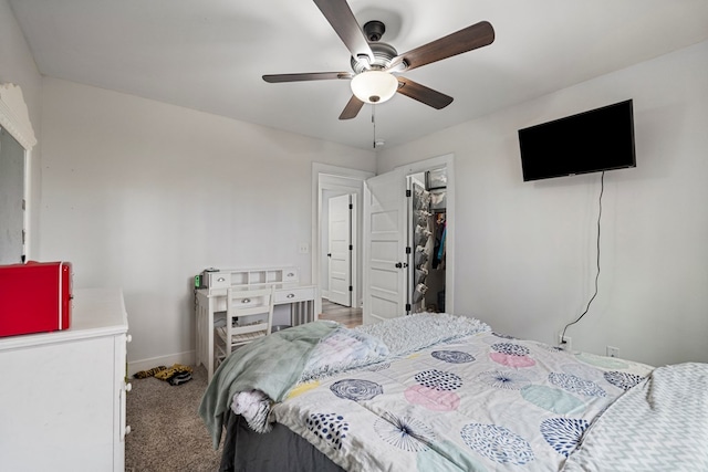 bedroom featuring ceiling fan and carpet flooring