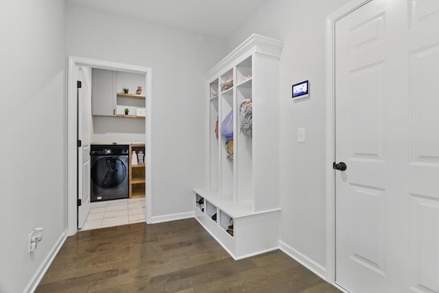 492 Mulberry Crossing Dr, Cataula, GA 31804 - mudroom featuring washer / dryer, dark wood-type flooring, and baseboards