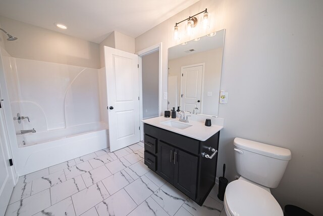 492 Mulberry Crossing Dr, Cataula, GA 31804 - full bathroom with toilet, vanity, marble finish floors, and shower / bathtub combination