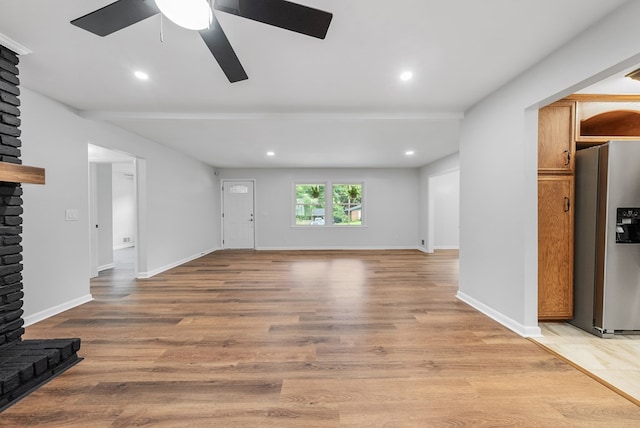 4001 Savannah Dr, Columbus, GA 31907 - unfurnished living room featuring a fireplace, a ceiling fan, light wood-type flooring, and recessed lighting