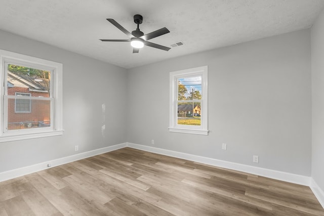 empty room with light wood-type flooring, a textured ceiling, and a wealth of natural light