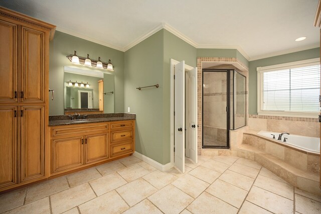7036 Imperial Way, Columbus, GA 31904 - full bath featuring vanity, a garden tub, a shower stall, and crown molding