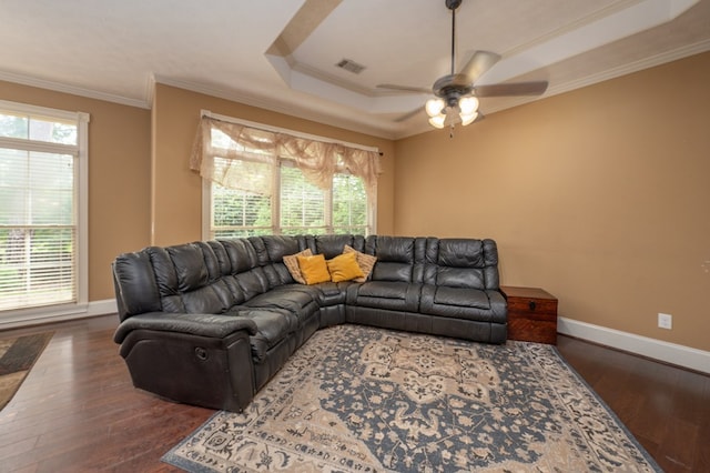 7036 Imperial Way, Columbus, GA 31904 - living room with healthy amount of natural light, dark wood finished floors, ceiling fan, and crown molding