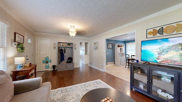 4042 Lyn Dr, Columbus, GA 31909 - living room with wood finished floors, crown molding, plenty of natural light, and a textured ceiling