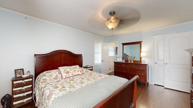 4042 Lyn Dr, Columbus, GA 31909 - bedroom featuring crown molding, dark wood-style flooring, and ceiling fan