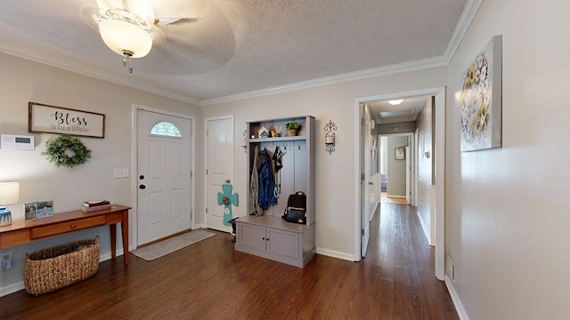 4042 Lyn Dr, Columbus, GA 31909 - entrance foyer with dark wood finished floors, crown molding, and a textured ceiling