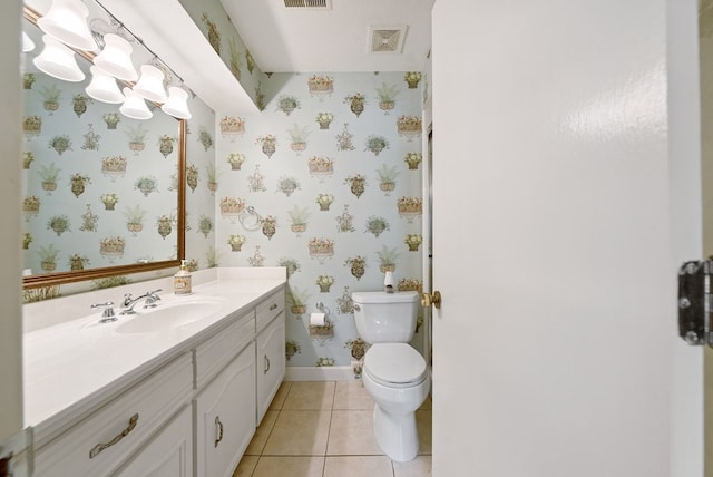 1818 Springvalley Dr, Columbus, GA 31904 - bathroom with wallpapered walls, vanity, and tile patterned floors