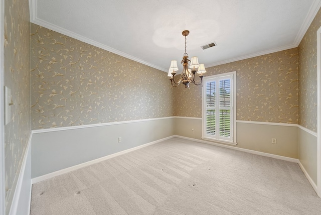 1818 Springvalley Dr, Columbus, GA 31904 - spare room featuring a chandelier, ornamental molding, and carpet floors