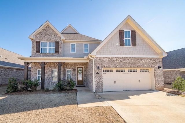 craftsman-style house featuring covered porch and a garage