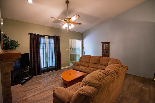 4200 Bridgecrest Dr Unit E4, Phenix City, AL 36867 - living room with wood finished floors, a ceiling fan, and vaulted ceiling