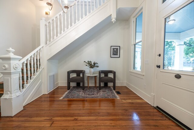 foyer entrance featuring a wealth of natural light and dark wood-type flooring