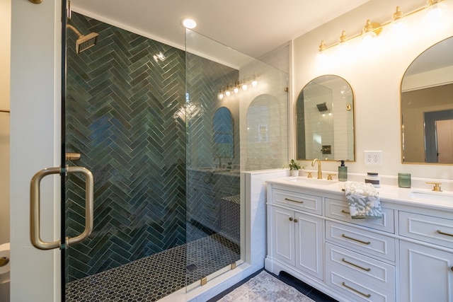 bathroom with vanity and walk in shower