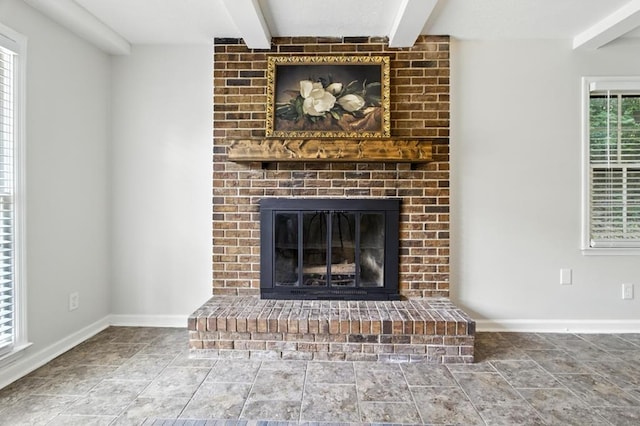 813 Wright Dr, Columbus, GA 31907 - detailed view of beamed ceiling and a brick fireplace