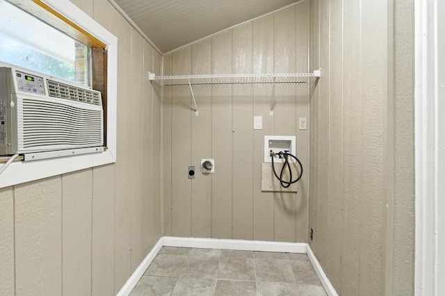 813 Wright Dr, Columbus, GA 31907 - washroom featuring hookup for a washing machine, hookup for an electric dryer, cooling unit, and wood walls