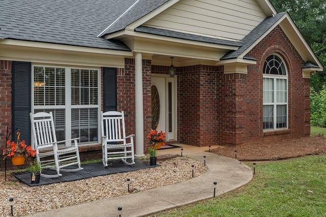485 Boyd Branch Dr, Upatoi, GA 31829 - property entrance featuring roof with shingles and brick siding