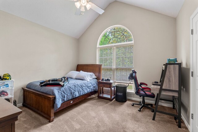 485 Boyd Branch Dr, Upatoi, GA 31829 - carpeted bedroom with lofted ceiling, a ceiling fan, and baseboards