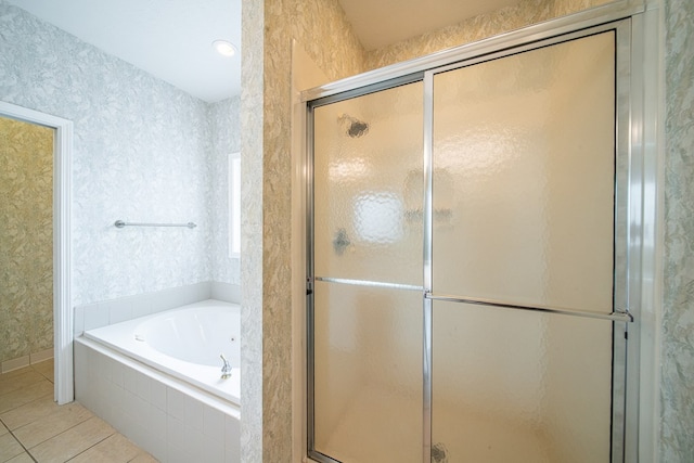 4548 Carnoustie Ln, Columbus, GA 31909 - full bath with a shower stall, wallpapered walls, a bath, and tile patterned flooring