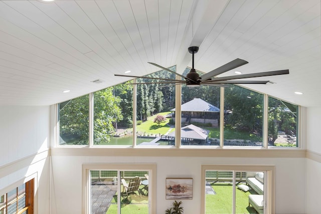 340 Commadore Dr, Hamilton, GA 31811 - detailed view of a ceiling fan, recessed lighting, and a wood ceiling with exposed beams